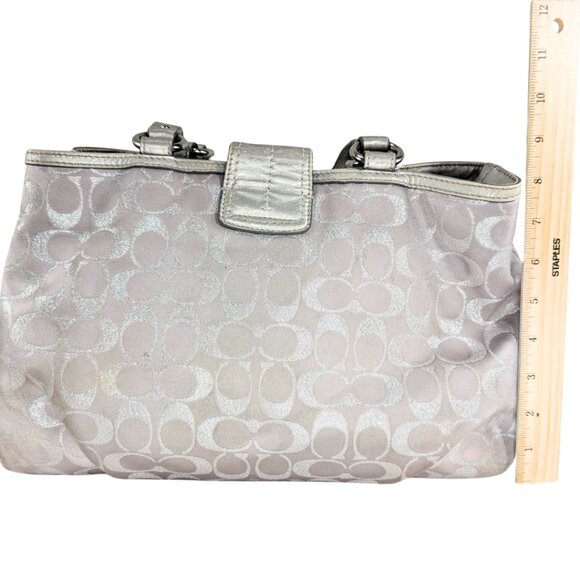 SOLD Coach Silver Lynn Canvas Jacquard Leather Soho Flap Y2K Satchel F18912 - Picture 3 of 11